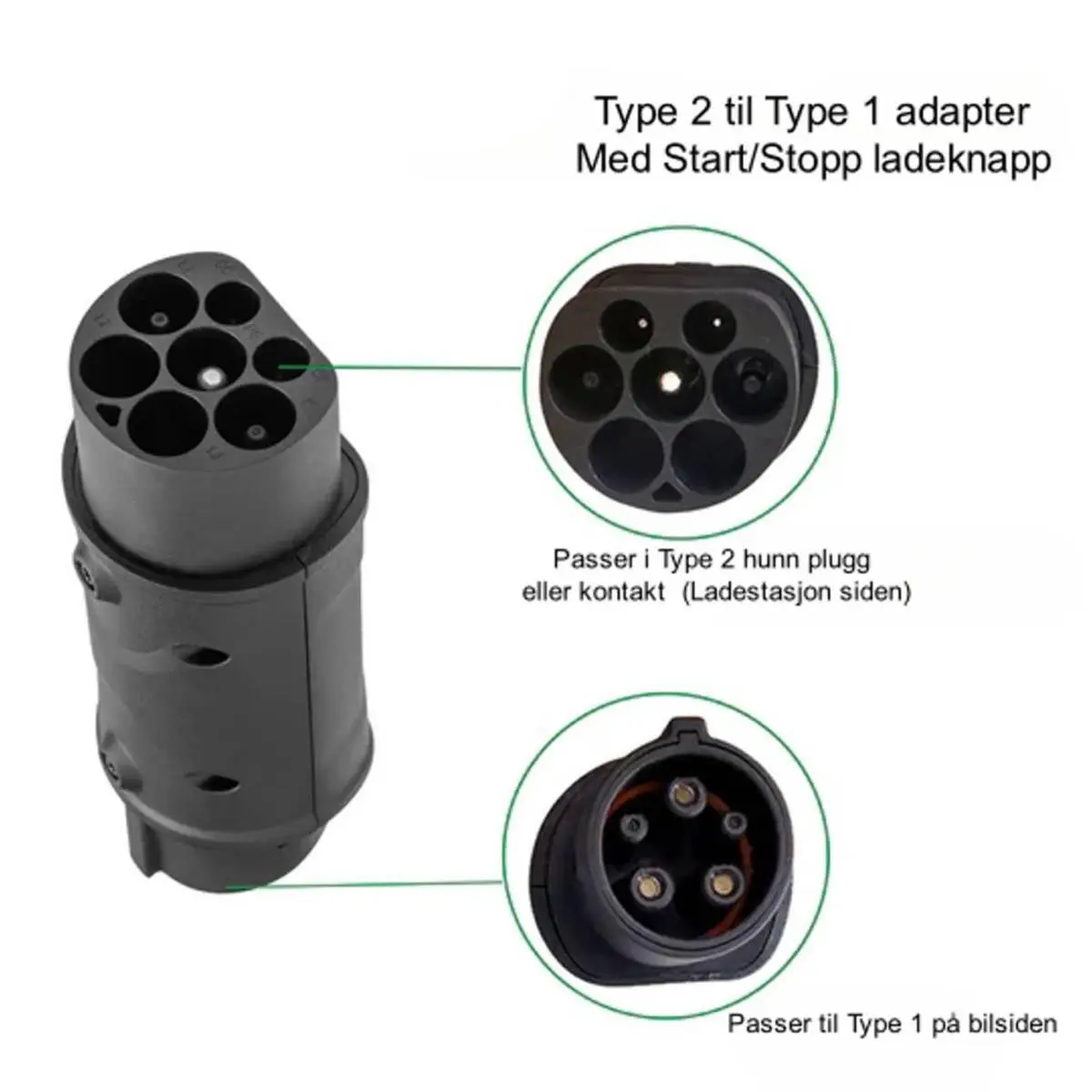 Besen Type 2 Til Type 1 Adapter Med Start & Stopp Knapp 4 Besen Type 2 Til Type 1 Adapter Med Start & Stopp Knapp - Bilde 2
