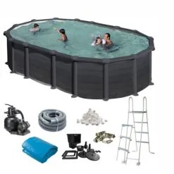 Swim & Fun Basic Basseng Oval 610 X 375 X 132 Cm Svart grafitt